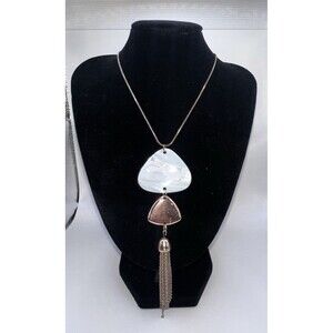 Necklace Womens Rose Gold White Shell Charm Tassel Long Chain Beachy Boho
